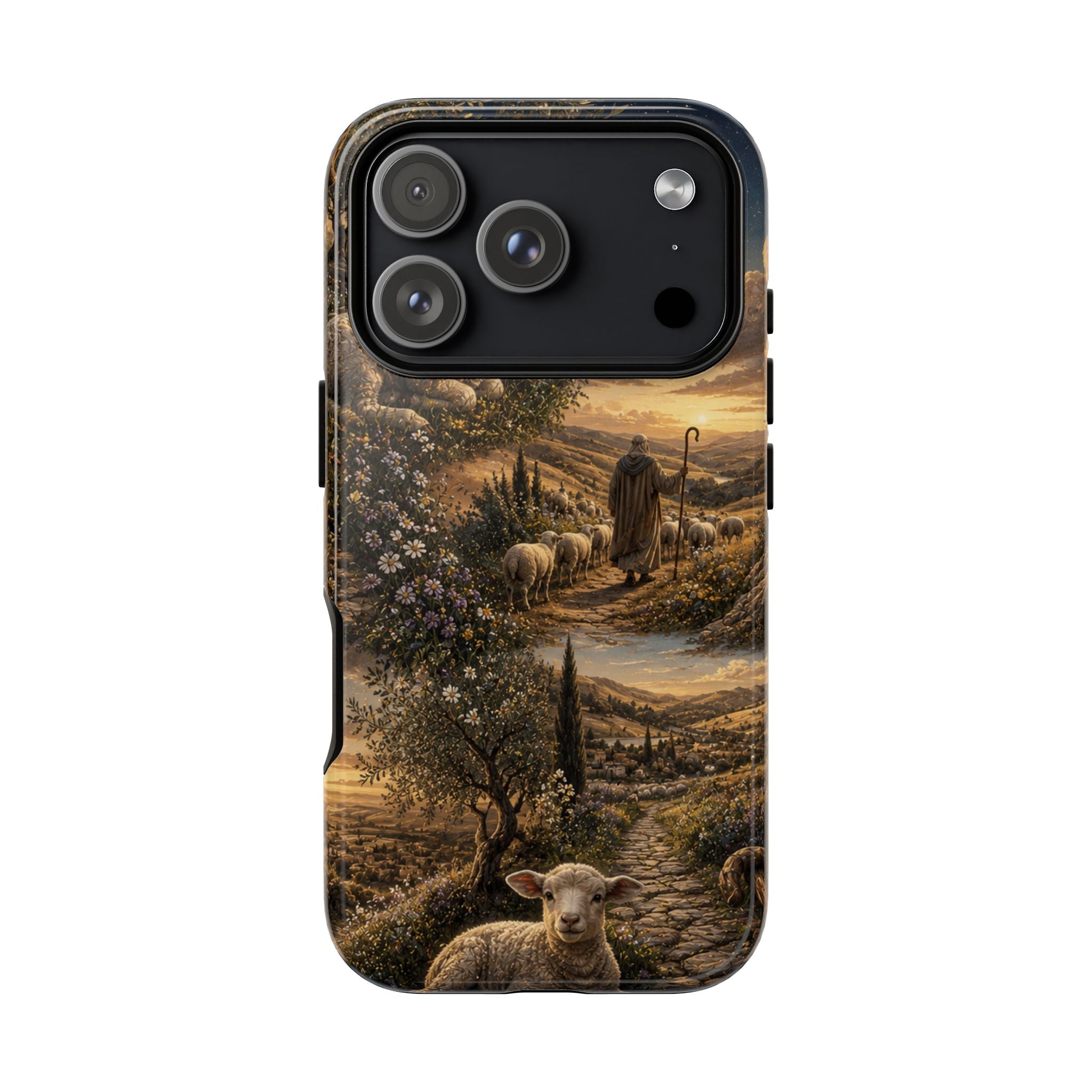 Tough Phone Case — Shepherd & Lamb Scenic Christian Scripture Design ("The good shepherd...")