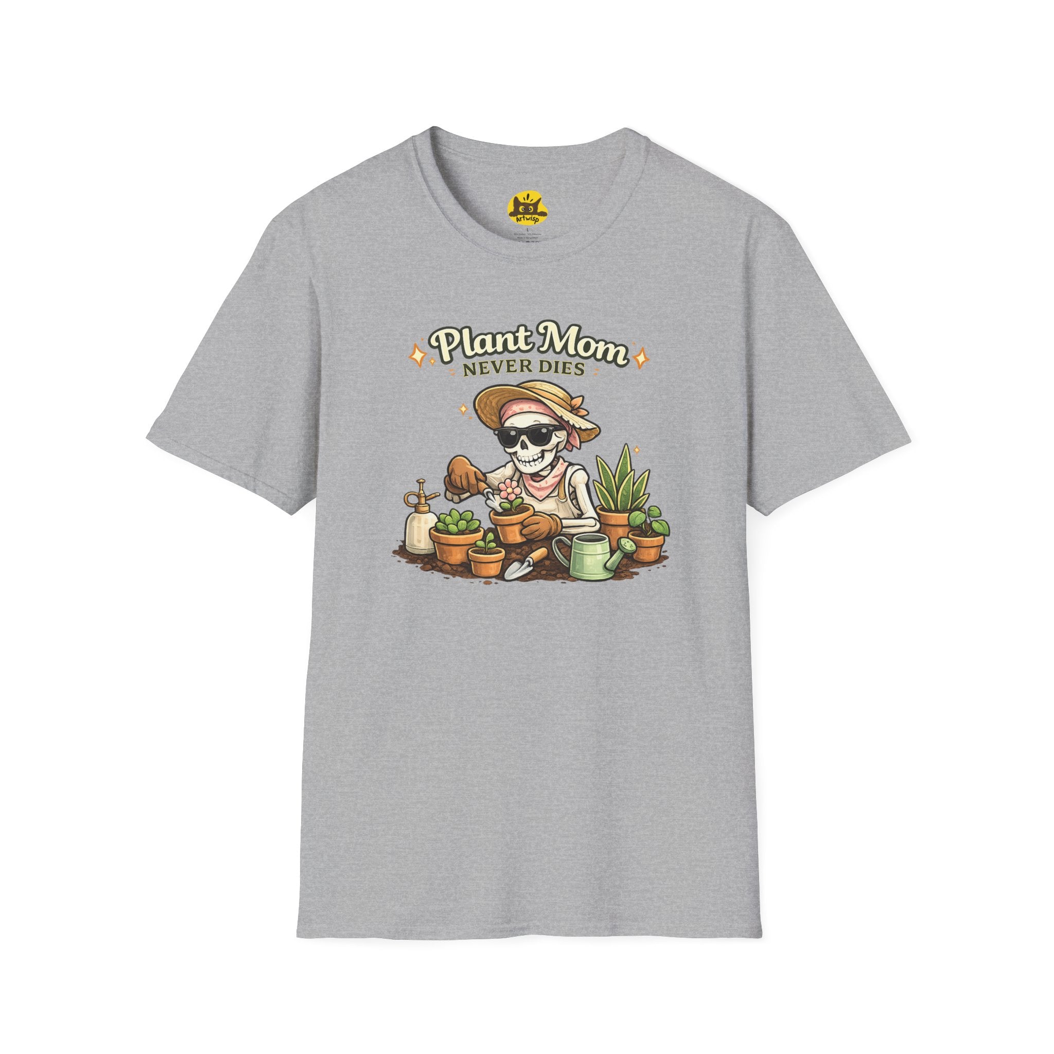 Plant Mom T-Shirt — "Plant Mom Never Dies" Skeleton Gardener Tee