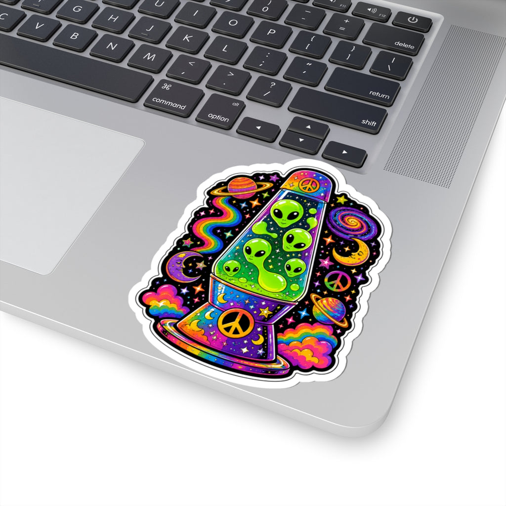 Psychedelic Alien Lava Lamp Kiss-Cut Sticker — Retro Space Peace Design