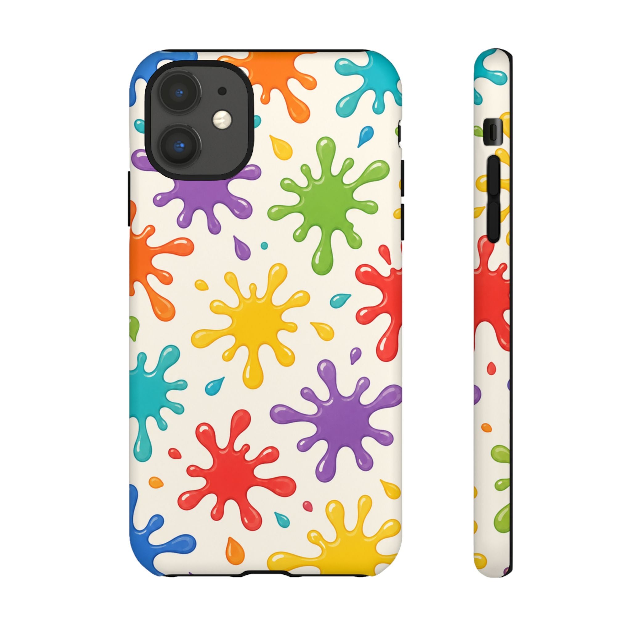 Colorful Paint Splat Phone Case — Protective Tough Case with Bright Rainbow Splatter Design
