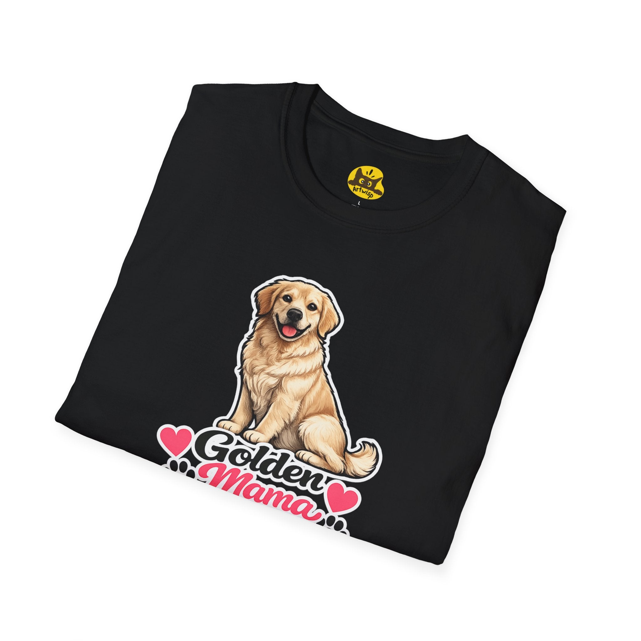 Golden Mama T‑Shirt — Cute Golden Retriever Mom Tee with Paw Hearts