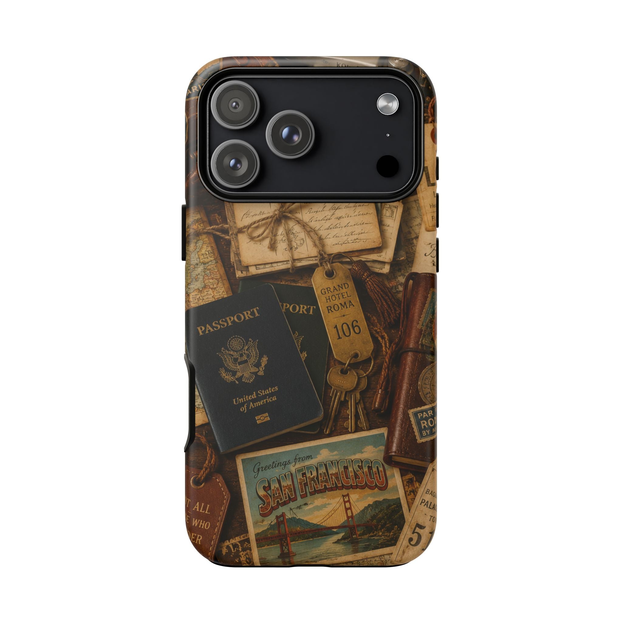 Vintage Travel Phone Case – Passport & Postcard Collage