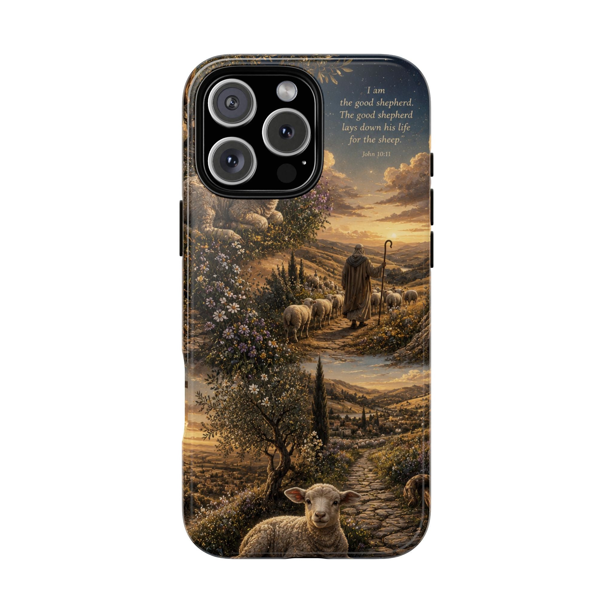 Tough Phone Case — Shepherd & Lamb Scenic Christian Scripture Design ("The good shepherd...")