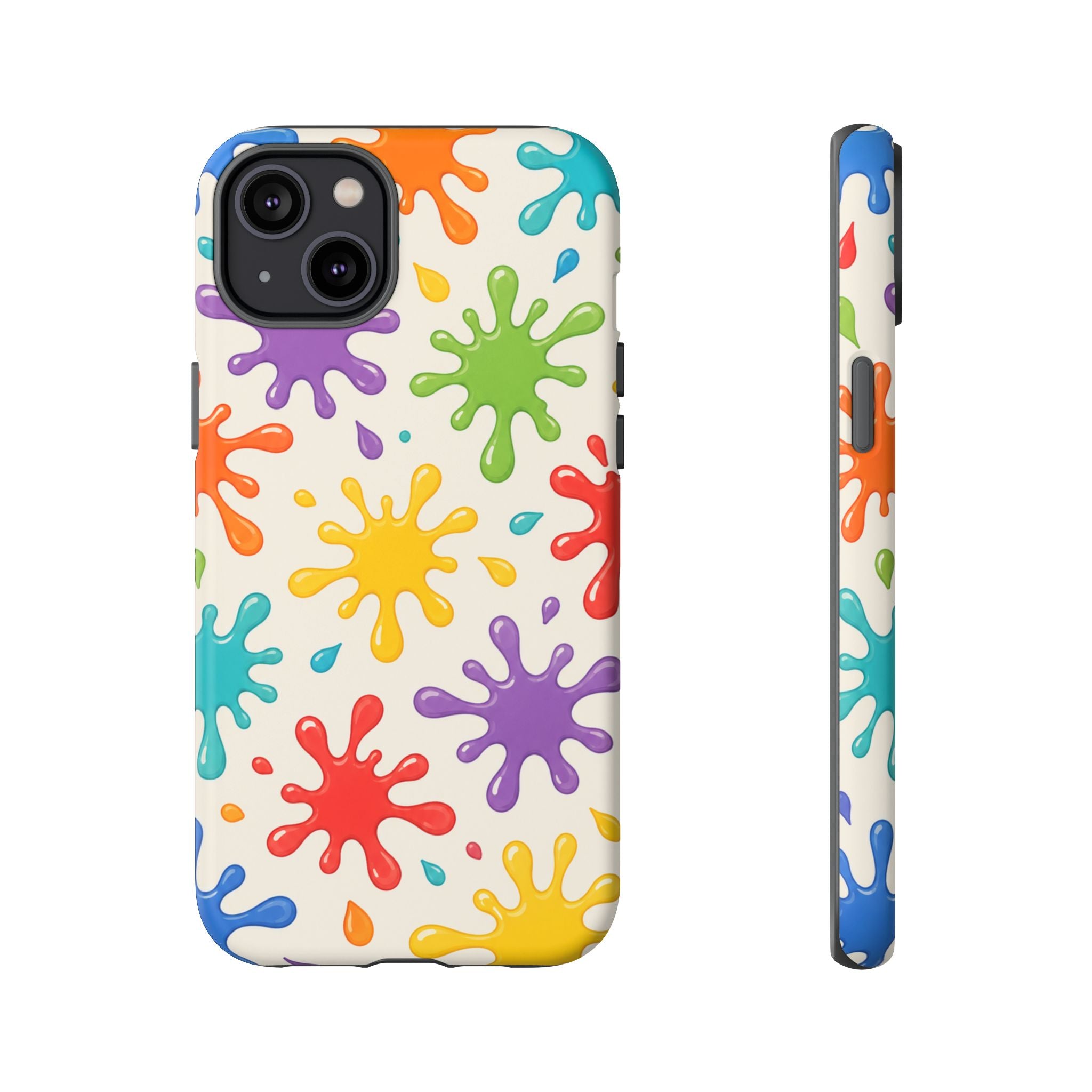 Colorful Paint Splat Phone Case — Protective Tough Case with Bright Rainbow Splatter Design