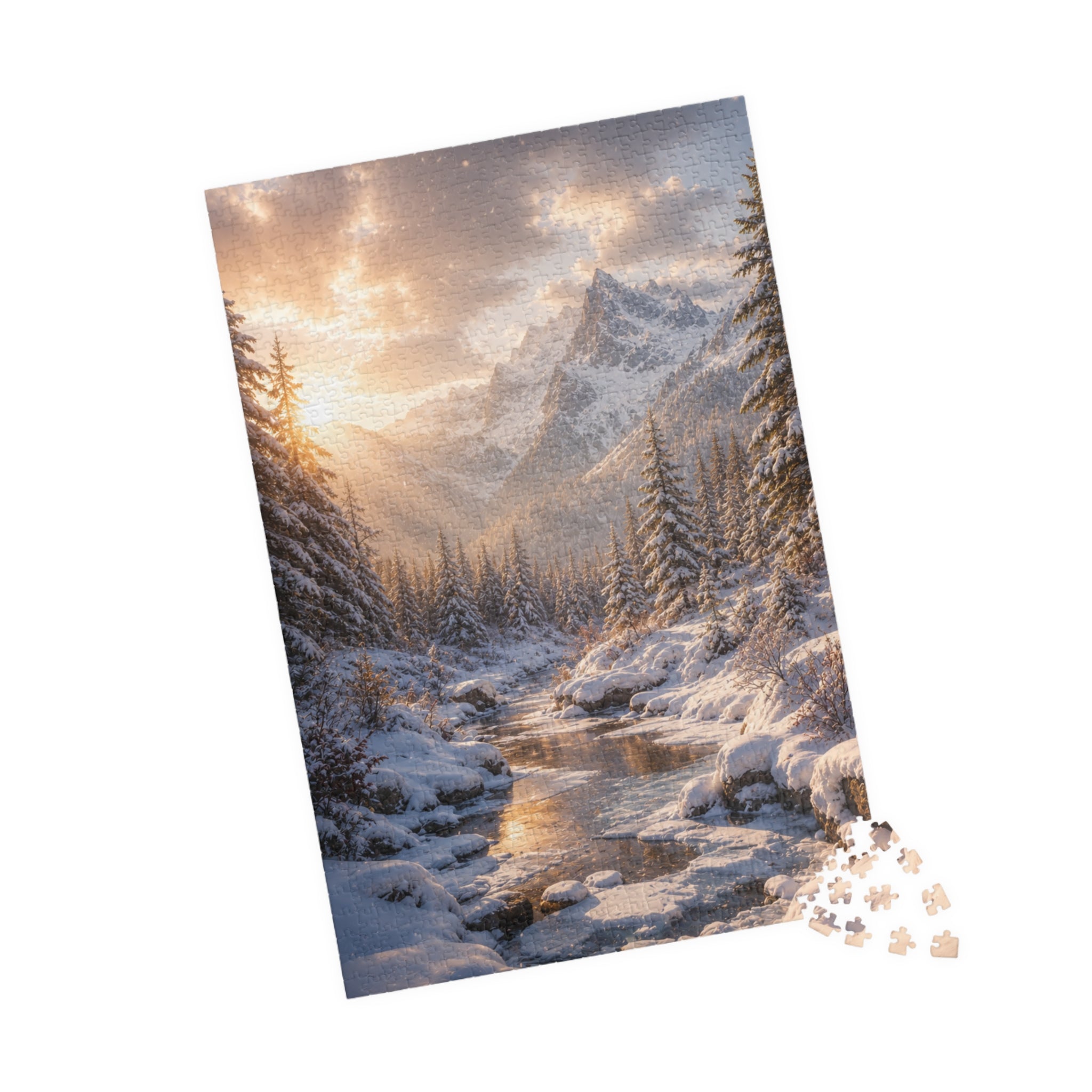 Winter Mountain River Puzzle — Scenic Snowy Landscape Jigsaw (110/252/520/1014 pcs)