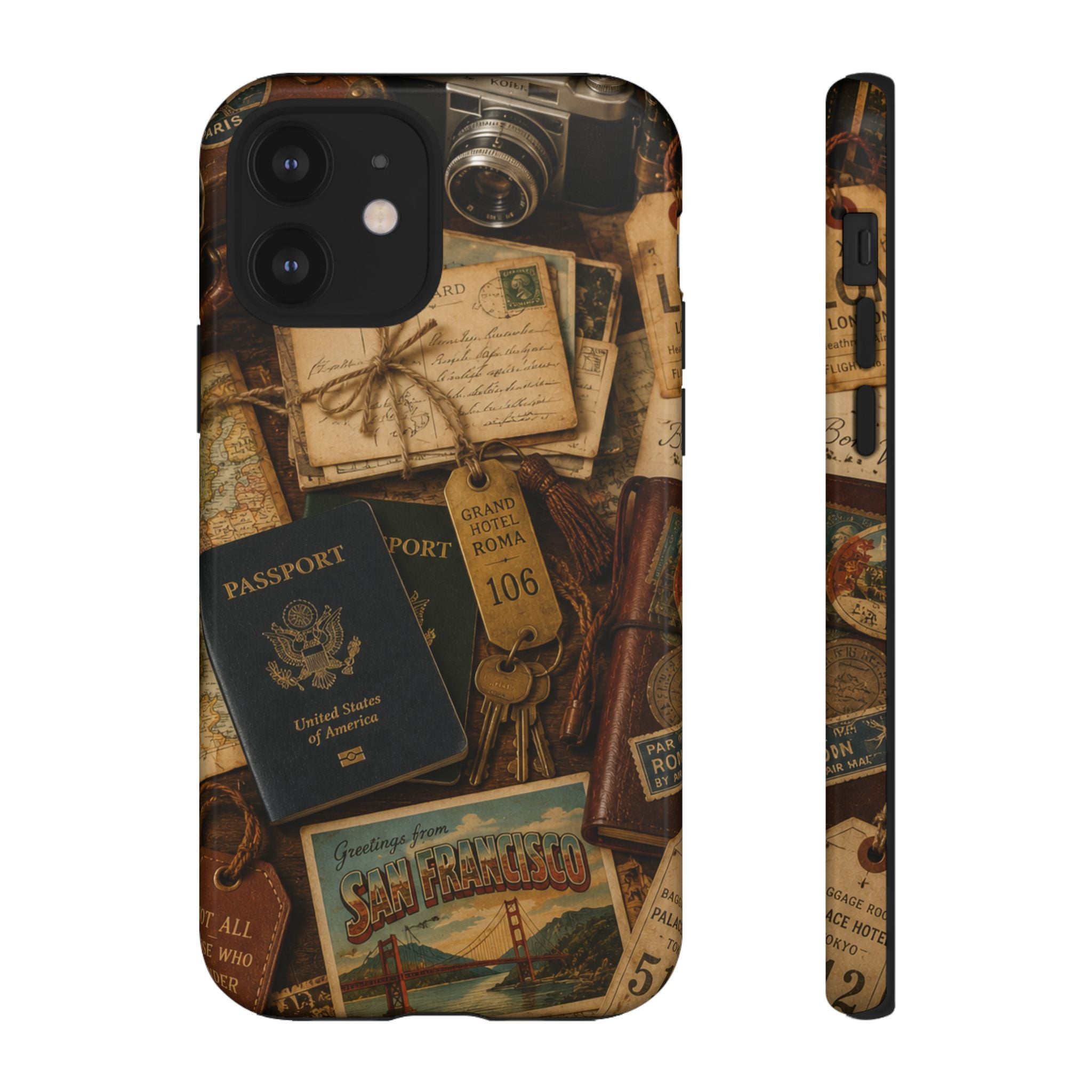 Vintage Travel Phone Case – Passport & Postcard Collage