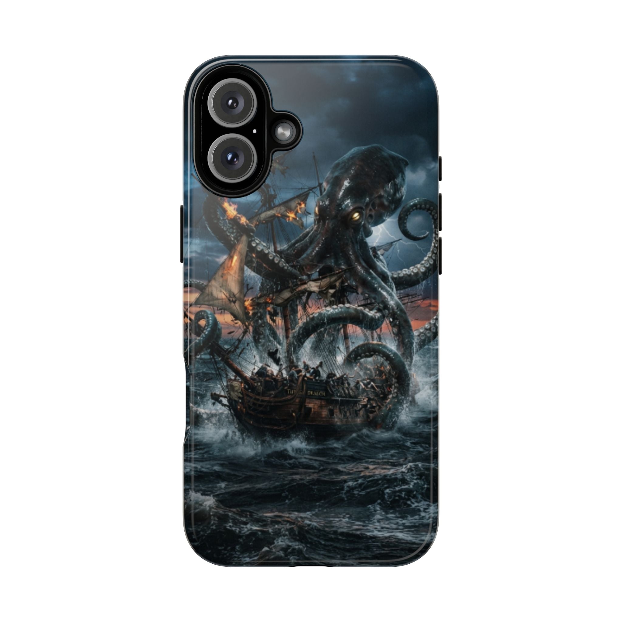 Kraken Sea Battle Phone Case — Ocean Monster Shipwreck Design