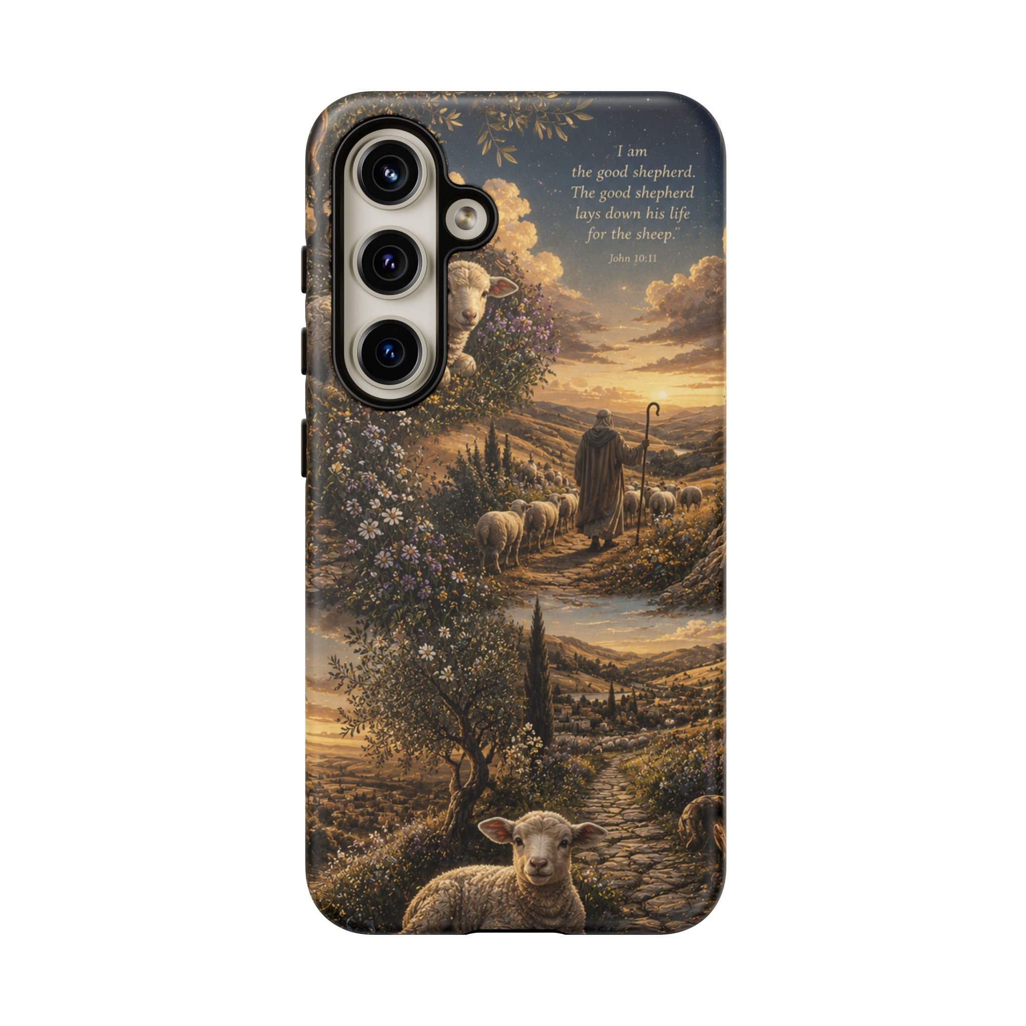 Tough Phone Case — Shepherd & Lamb Scenic Christian Scripture Design ("The good shepherd...")