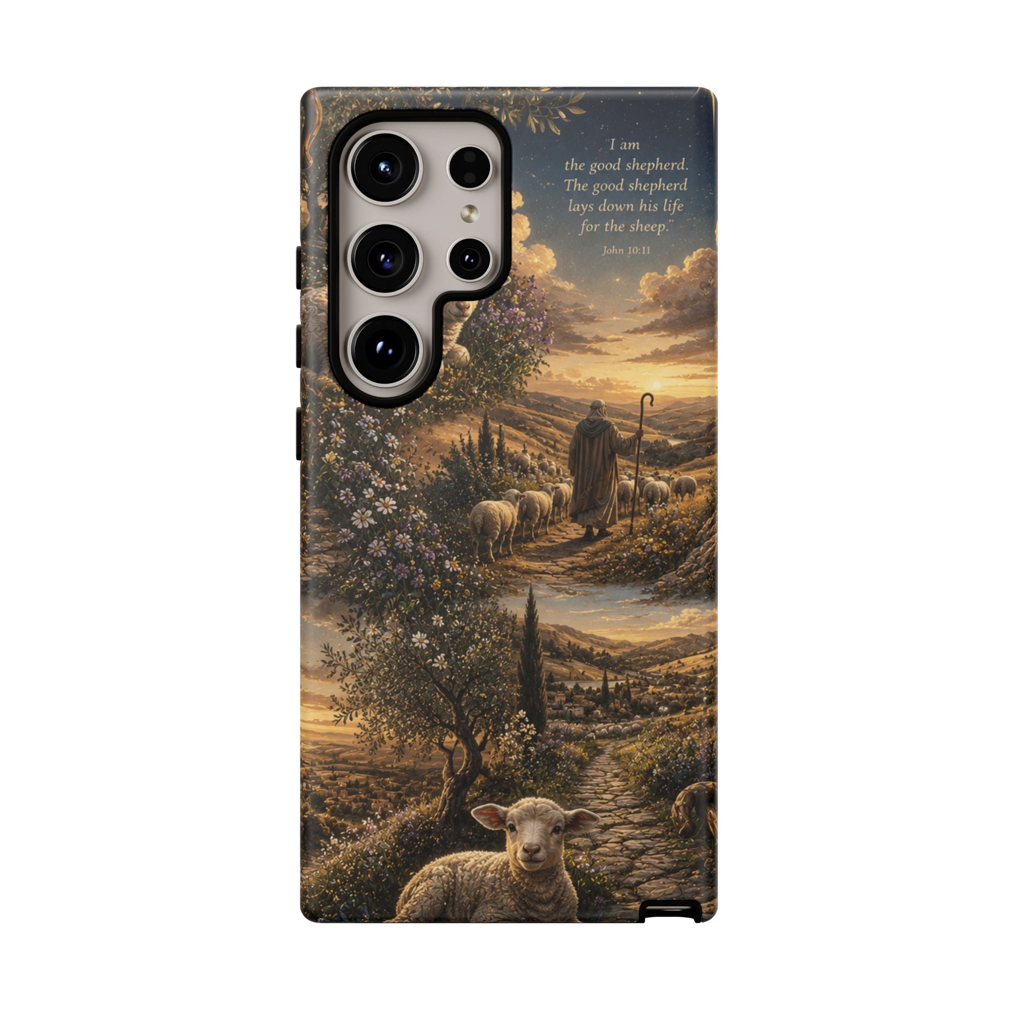 Tough Phone Case — Shepherd & Lamb Scenic Christian Scripture Design ("The good shepherd...")