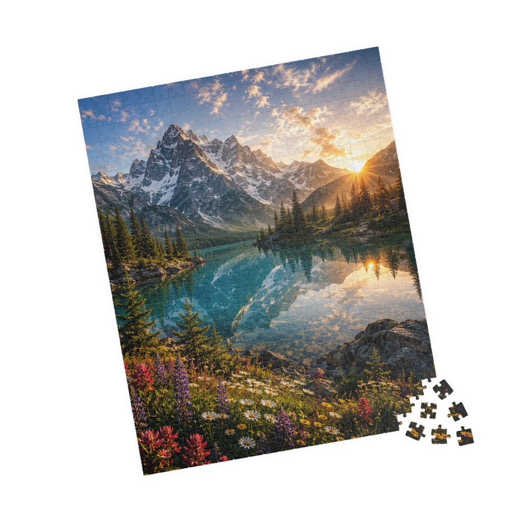 Mountain Lake Sunset Puzzle — Scenic Nature Jigsaw (110–1014 pcs)