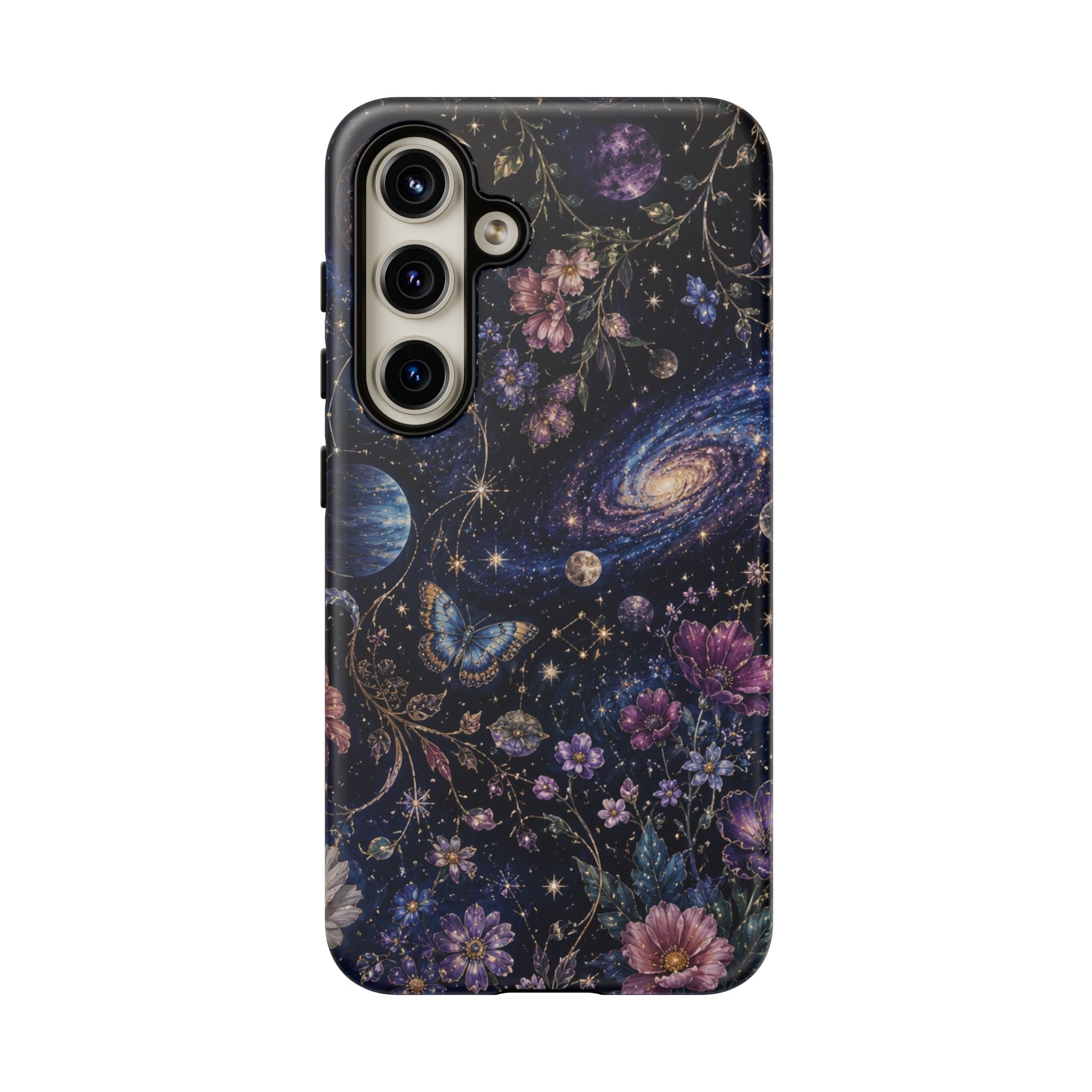 Cosmic Garden Tough Phone Case — Floral Galaxy Phone Protective Cover