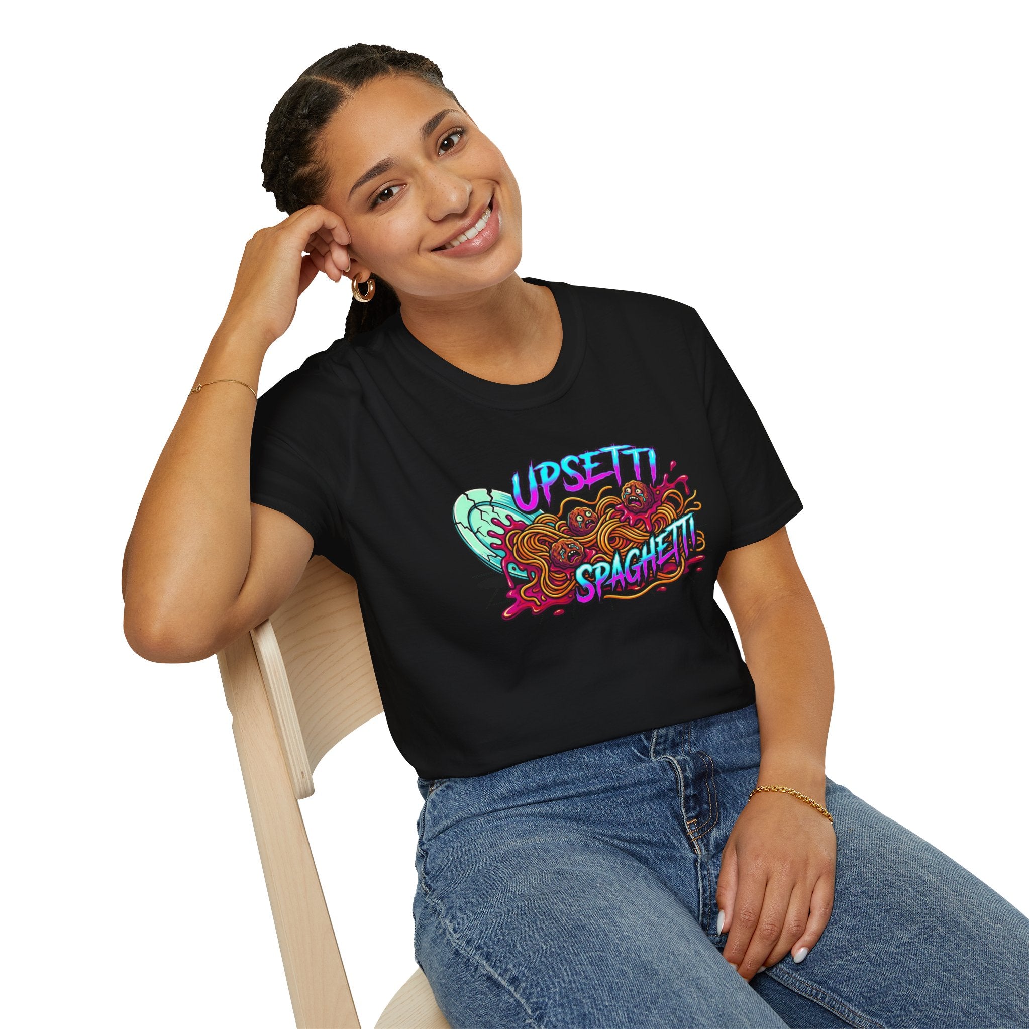 Upsetti Spaghetti T-Shirt — Funny Cartoon Spilled Pasta Graphic Tee
